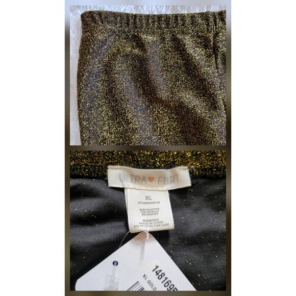 Sparkly Gold Glitter Flared Pants Elastic Waist Stretchy Metallic Blend -XL - Picture 8 of 8